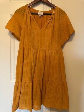 Knox Rose Mustard Tiered V-Neck Mini Dress